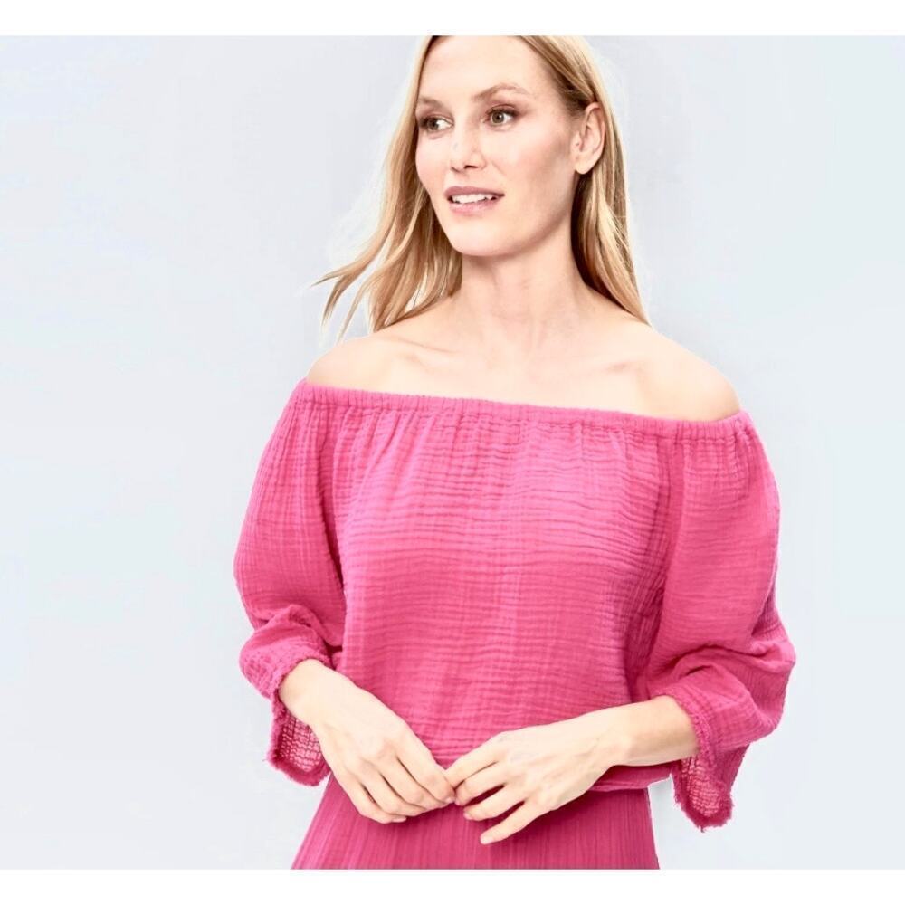 Michael Stars Isabel Convertible On/Off Shoulder Cotton Gauze Top NWOT